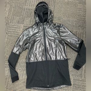 Under Armour Fitted ColdGear Sz S Black Shiny Gray Hooded Zip Jacket